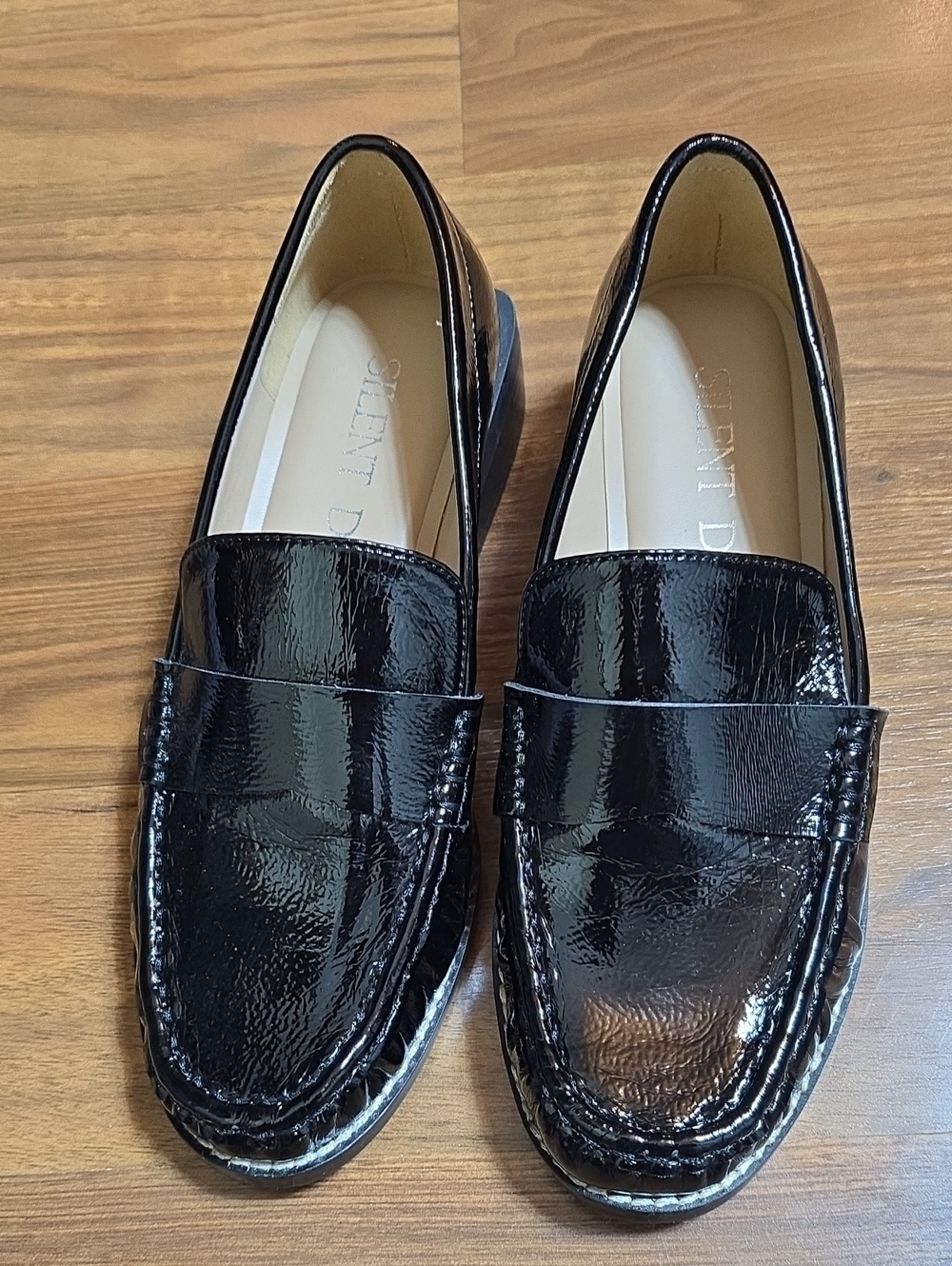 Silent D Lara Crinkle Patent Leather Black Loafers - Picture 3 of 10